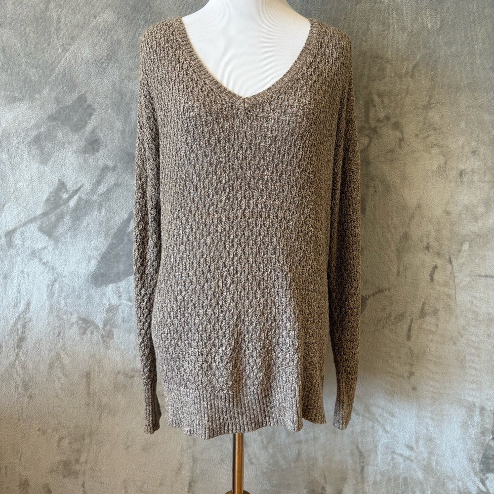 American Eagle Outfitters Waffle Knit V-Neck Oatmeal Sweater Wmn’s S
